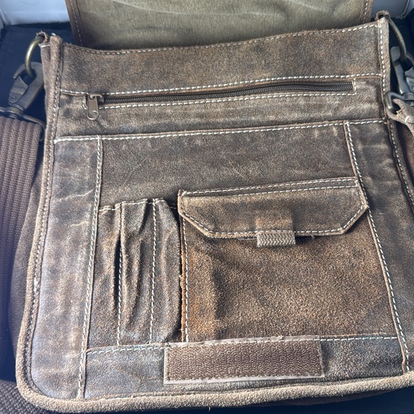 Wilsons Leather M. Julian Brown Leather Suede Canvas Messenger Bag - Picture 5 of 13